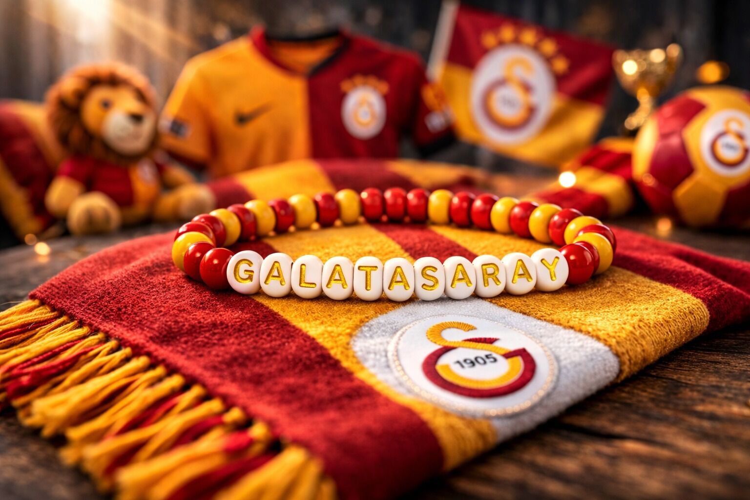 Takım Taraftar Temalı Ahşap Bileklik Galatasaray Yazılı