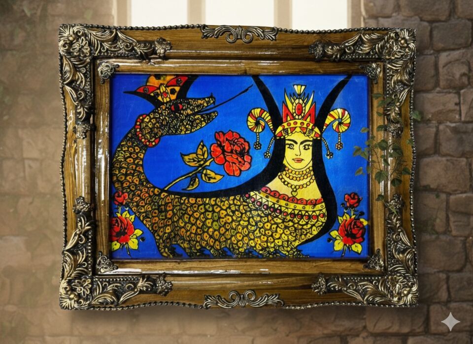 Mitolojik Şahmeran Tablosu - Altın Varaklı Barok Çerçeve ile Anadolu Efsanesi