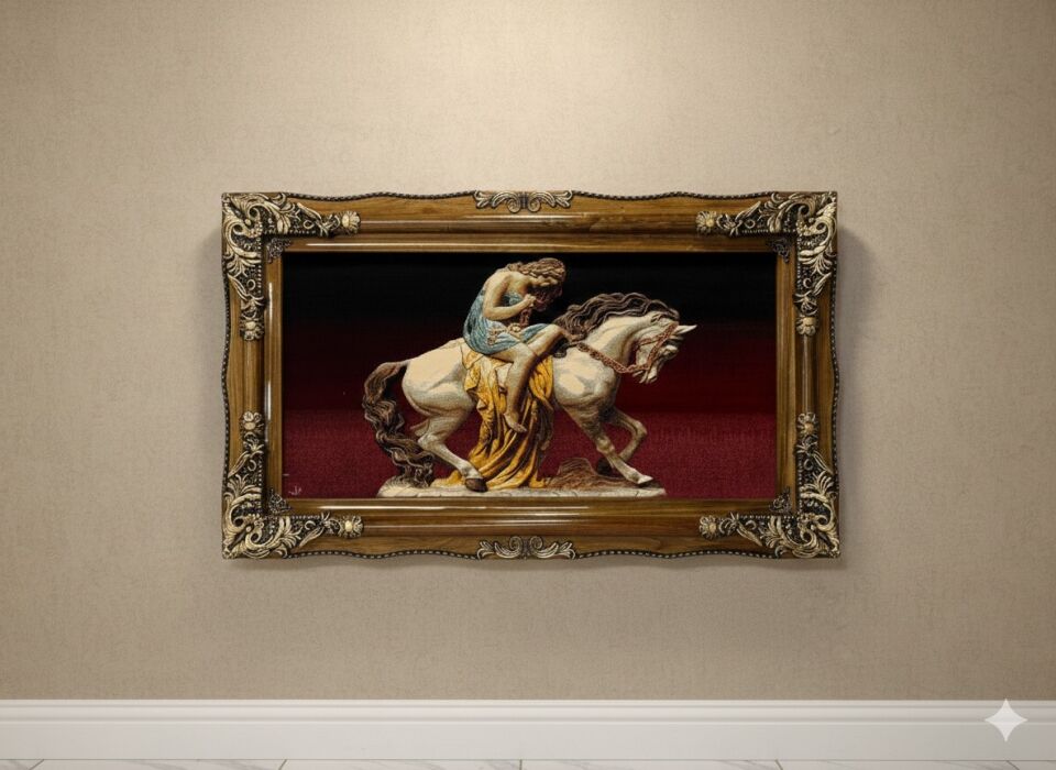 Özel Tasarım Barok Çerçeveli Tablo - At Üstünde Zarif Kadın (Heykel Efektli)