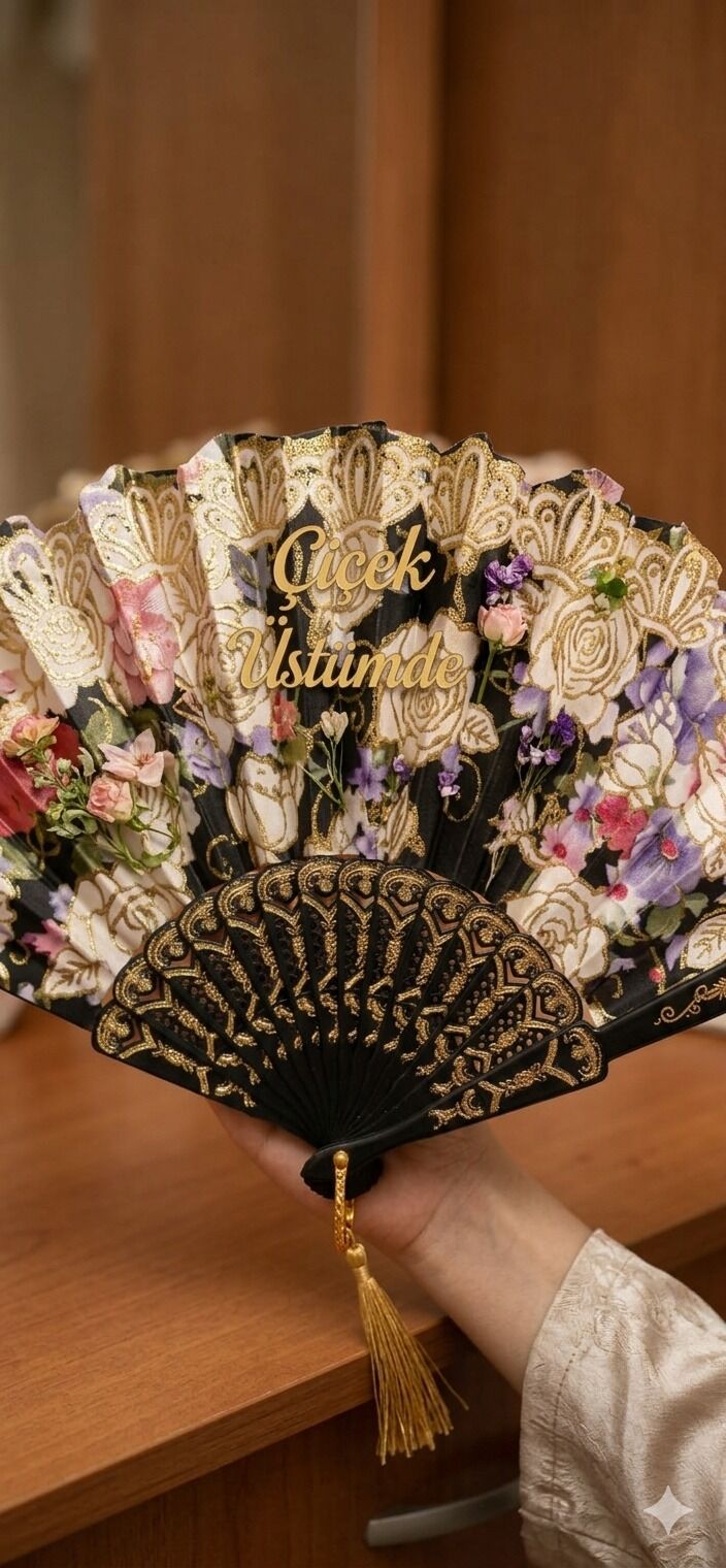 ''Çiçek Üstümde'' Yazılı Yelpaze