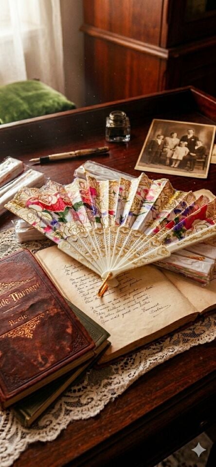 Renkli Kelebek Figürleri - Klasik Çiçek Desenli Yelpaze