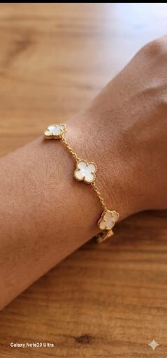 Beyaz Sedefli Çelik Yonca Bileklik