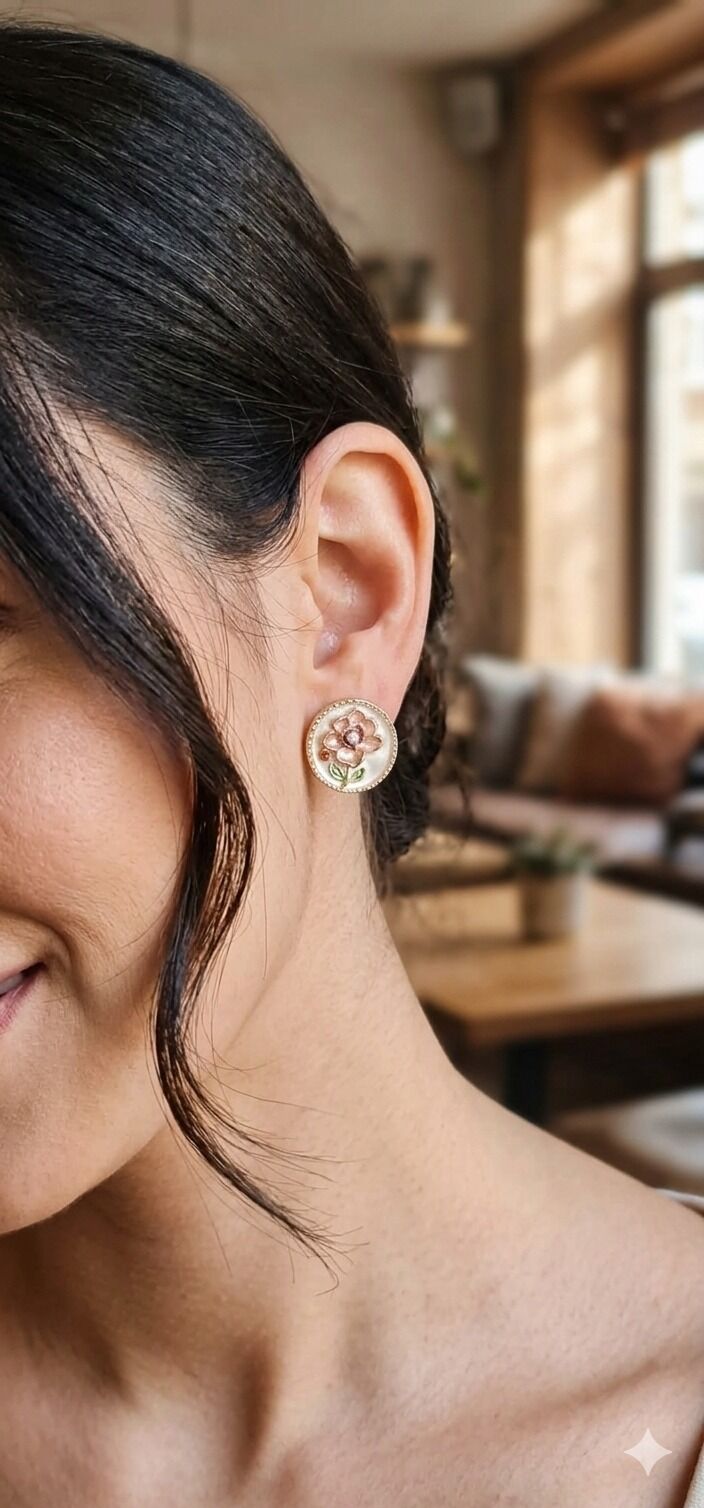 316L Çelik Mine İşlemeli Vintage Madalyon Küpe