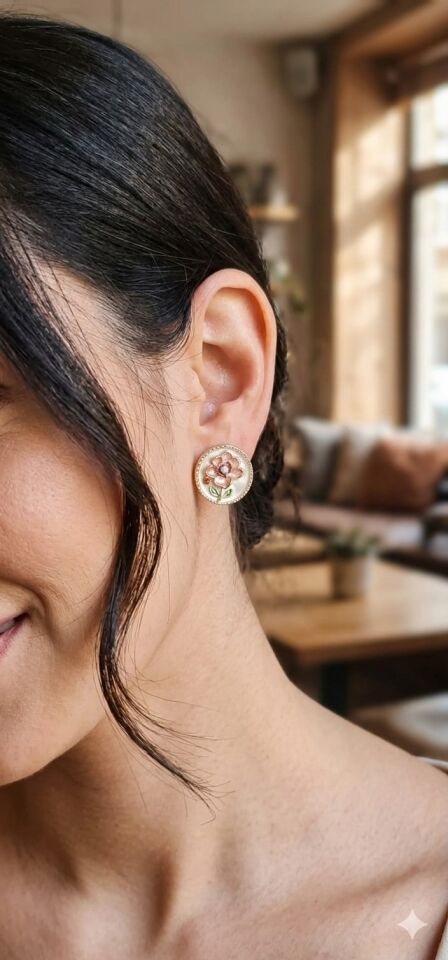 316L Çelik Mine İşlemeli Vintage Madalyon Küpe