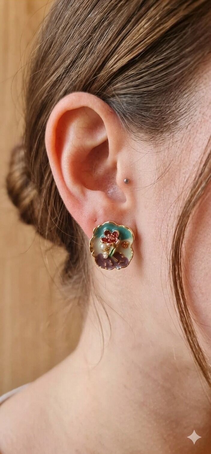 316L Çelik Mine İşçilikli Vintage Madalyon Küpe