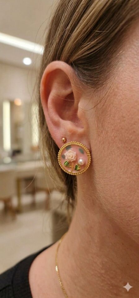 316L Çelik Mine İşçilikli Vintage Çiçekli Madalyon Küpe