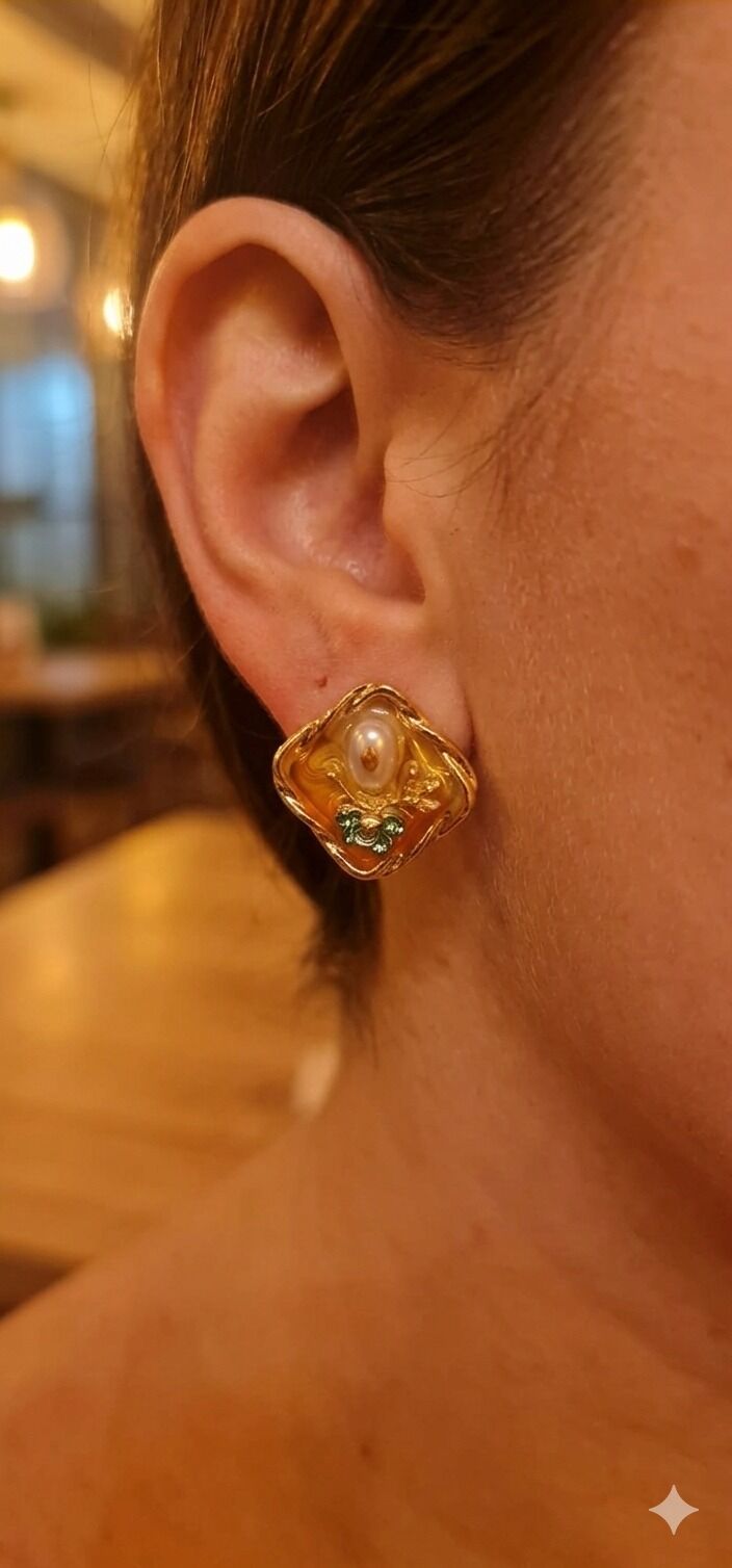 Nostaljik Barok (İnci & Yeşil Taş Detaylı) Küpe