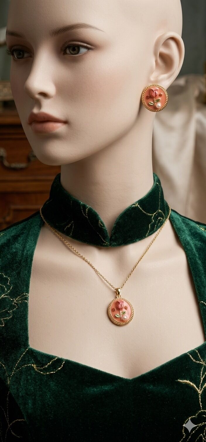 316L Cerrahi Çelik Pembe Pearl Kolye