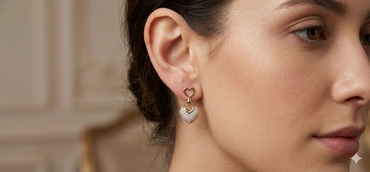 Işıltını Kalbinde Taşı! Zirkon Taşlı Kalp Figürlü Küpe