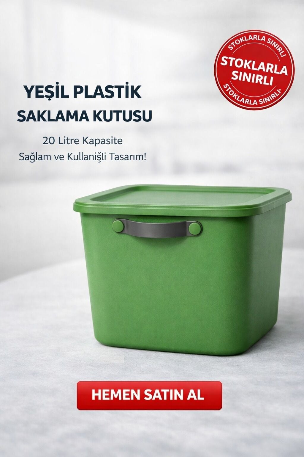20 Litrelik Yeşil Plastik Saklama Kutusu