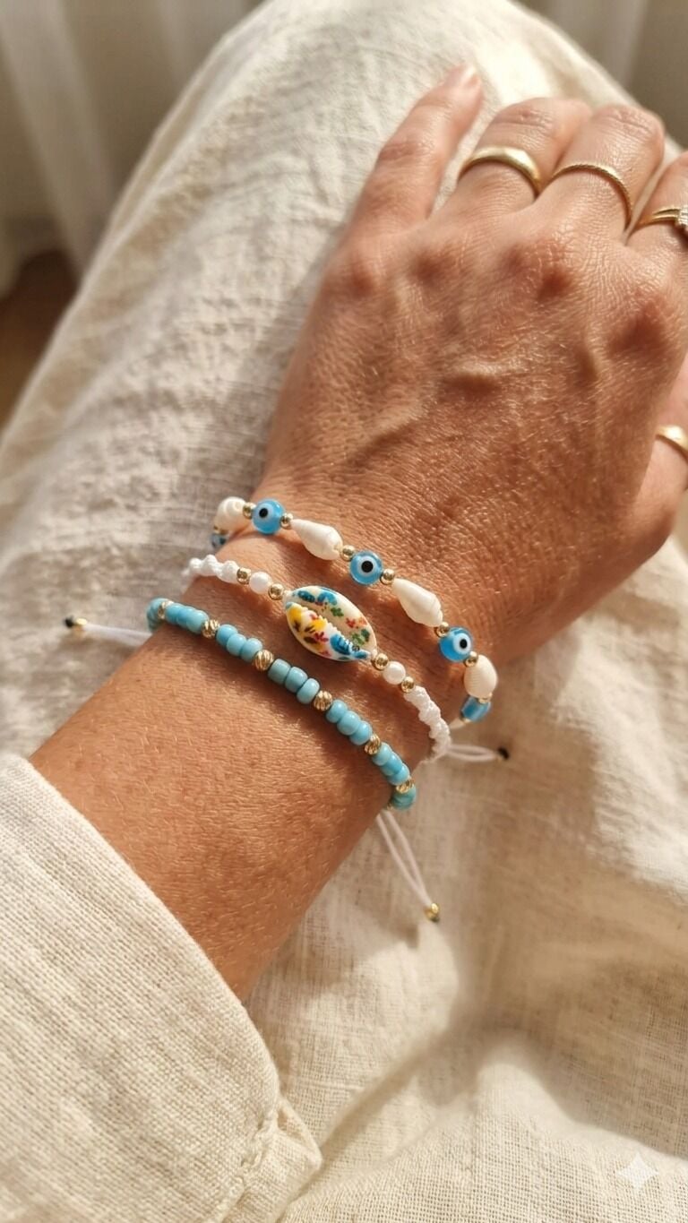 Blue Harmony – El Yapımı 3’lü Bileklik Seti