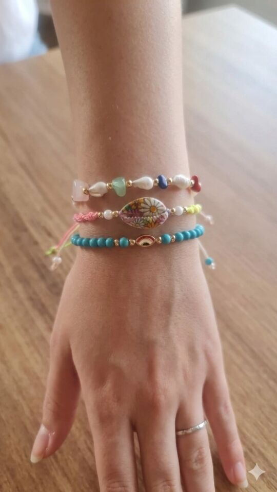 Rainbow Charm – 3’lü El Yapımı Bileklik Seti