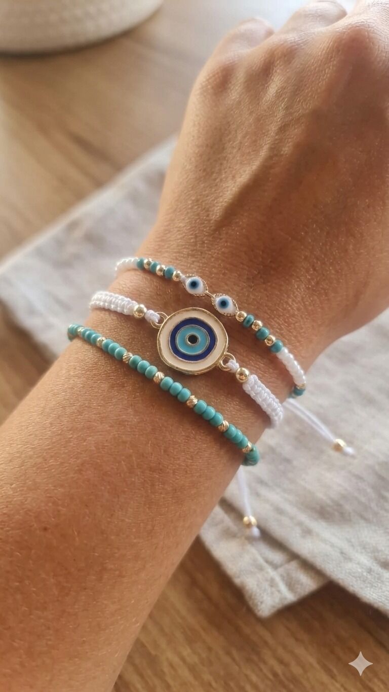 Aegean Charm – 3’lü El Yapımı Nazar Bileklik Seti