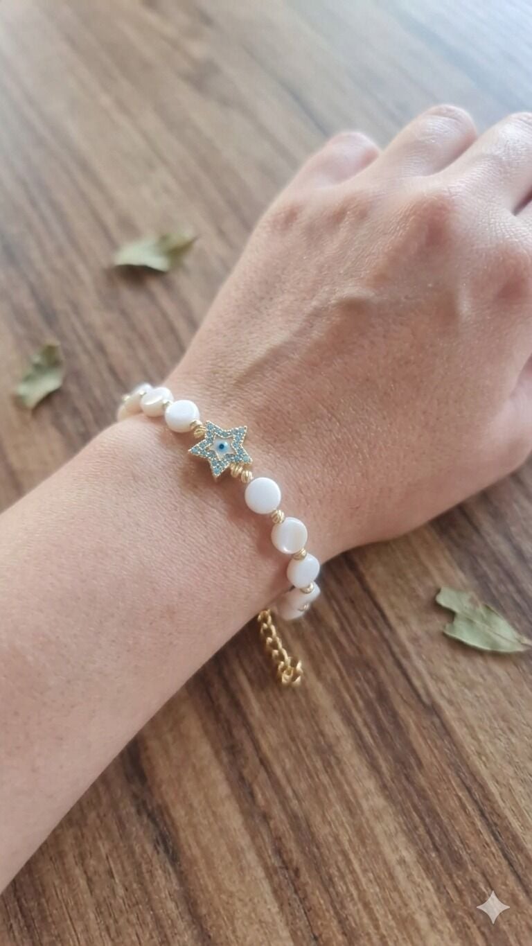 Blue Star – El Yapımı sedef Nazar Bileklik