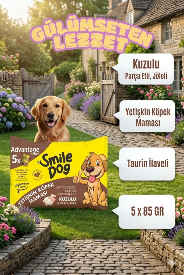 Smile Dog Yetişkin Köpek Maması – Kuzulu, Parça Etli ve Jöleli (5 x 85 gr)