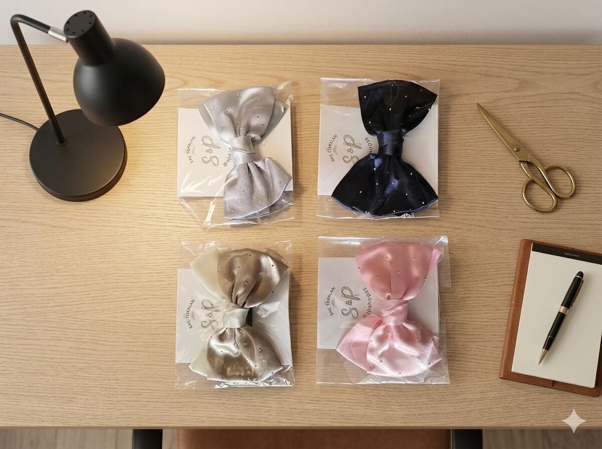 Kristal Taş Detaylı Fiyonklu Saç Tokası - 4lü Takım