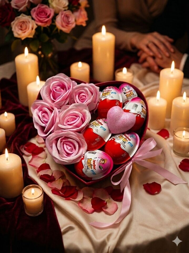 Çikolata & Pembe Güller Romantik Hediye Kutusu - Özel Günler İçin