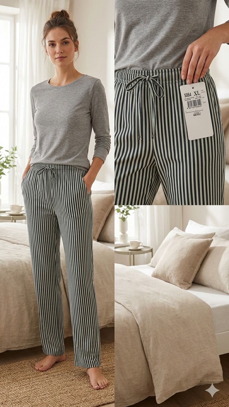 Comfort Stripe Pijama Pantolon – Siyah/Beyaz