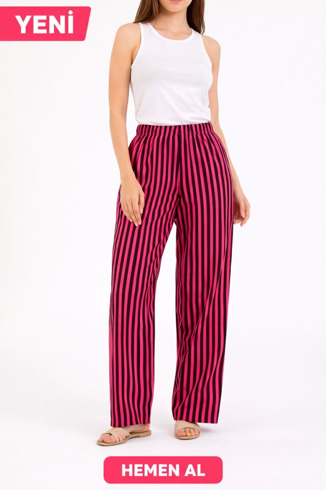 Elegant Stripe Palazzo Pantolon – Siyah/Pembe