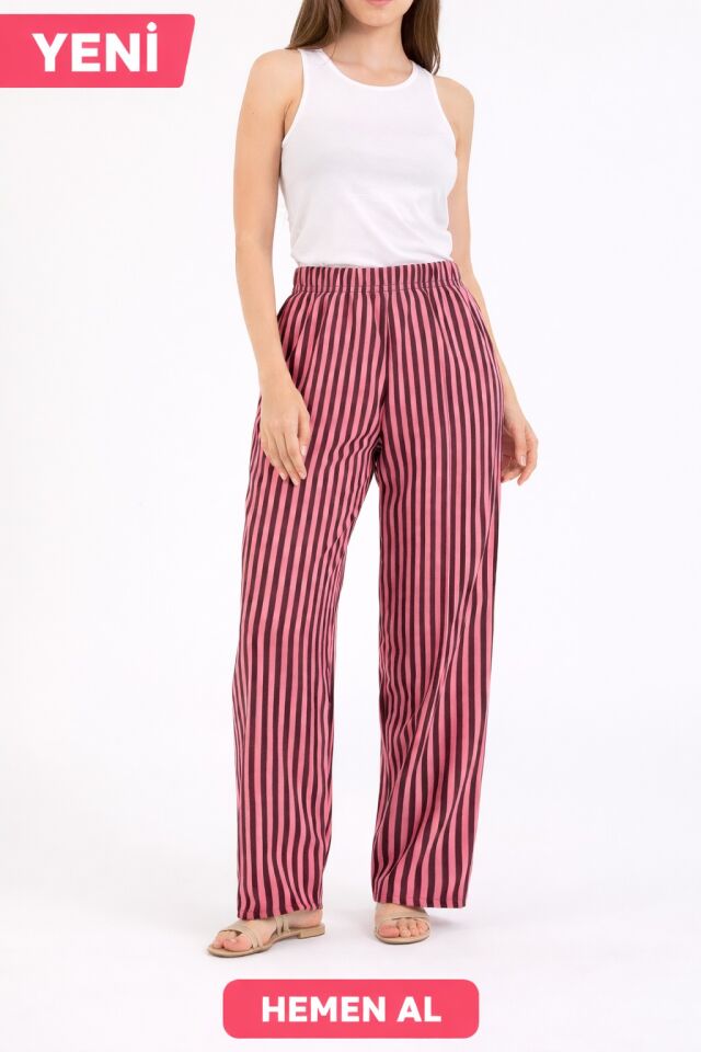 Palazzo Chic Çizgili Pantolon – Açık Pembe