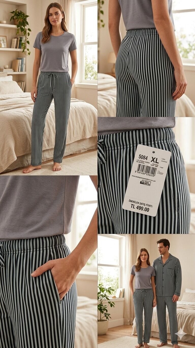 ComfortLine Çizgili Kadın Pijama Altı – Açık Yeşil