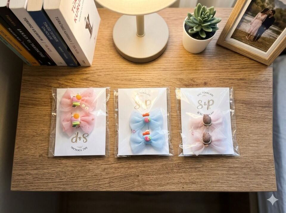 Meyve ve Doğa Figürlü El Yapımı Tül Fiyonk Saç Tokası - 3lü Set