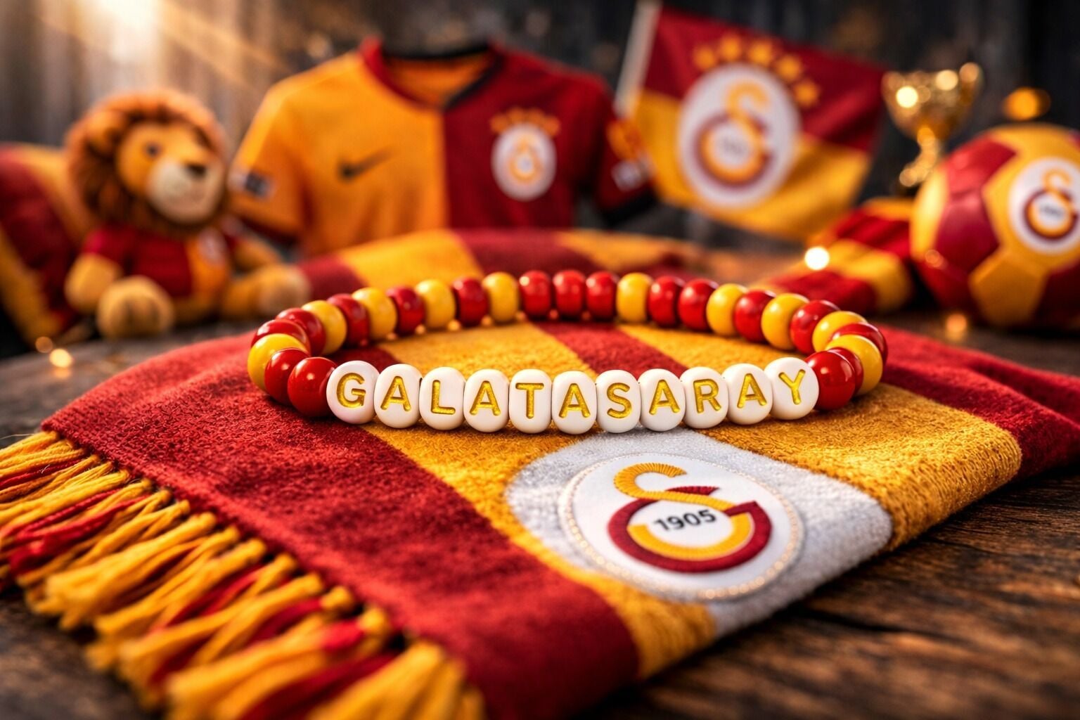 Takım Taraftar Temalı Ahşap Bileklik Galatasaray Yazılı