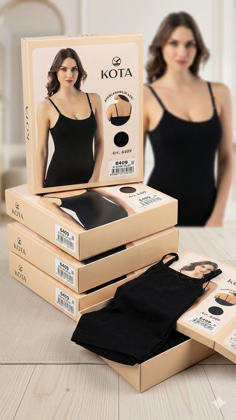 Kota Kadın Ayarlanabilir İnce Askılı Pamuklu Atlet – Siyah