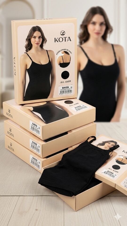 Kota Kadın Ayarlanabilir İnce Askılı Pamuklu Atlet – Siyah