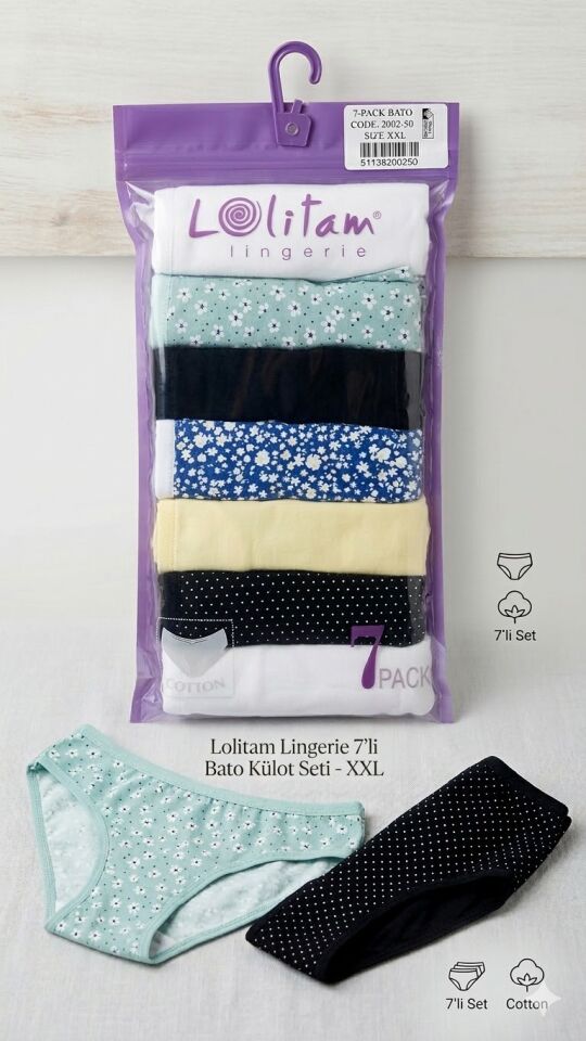 Lolitam Lingerie 7’li Paket Pamuklu XXL Bato Külot Seti