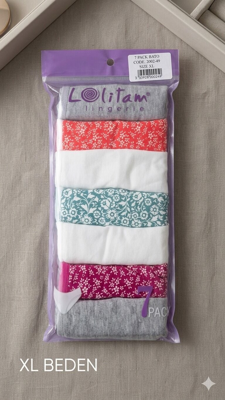 Lolitam Lingerie 7’li Paket Pamuklu XL Slip Külot Seti