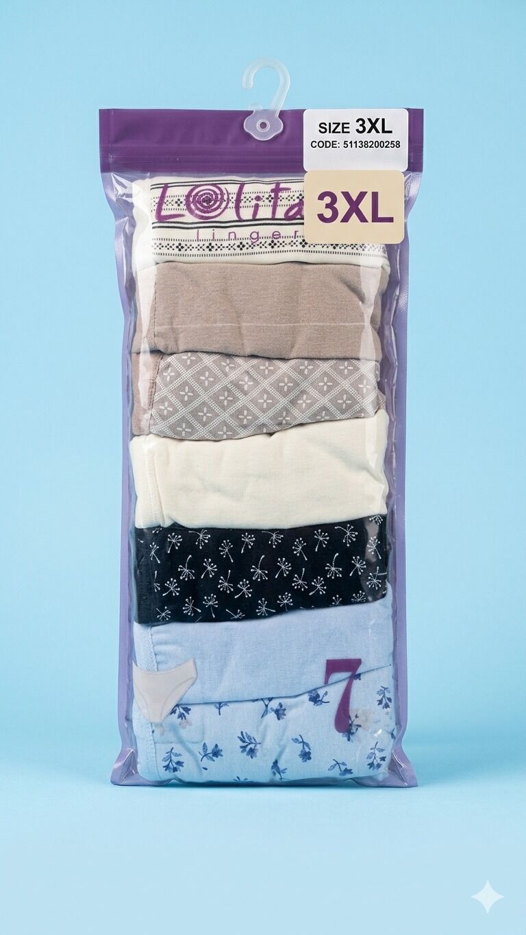 Lolitam Lingerie 7'li Pamuklu Büyük Beden Kadın Bato Külot Seti - 3XL