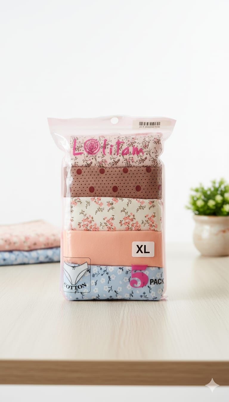 Lolitam Lingerie 5'li Pamuklu Kadın Bato Külot Seti - XL