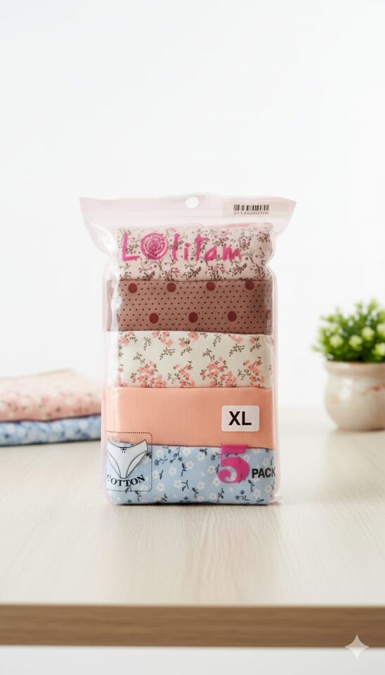 Lolitam Lingerie 5'li Pamuklu Kadın Bato Külot Seti - XL