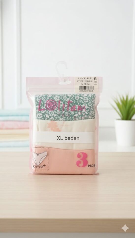 Lolitam 3'lü Pamuklu Kadın Slip Külot Seti XL